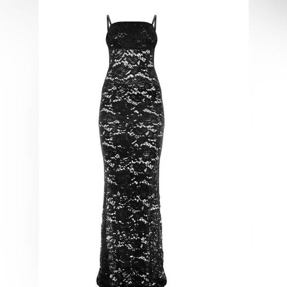 Elegant Black Lace Gown by Tower Satin Straps Made in USA Show Stopper ! PROM - Picture 1 of 9